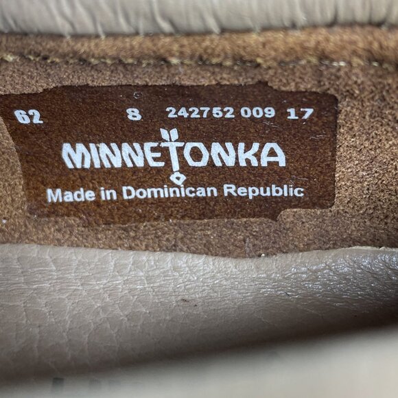 Minnetonka Moccasins Shoes Womens Size 8 Cream Leather Lace Tie Cushioned - Picture 9 of 9